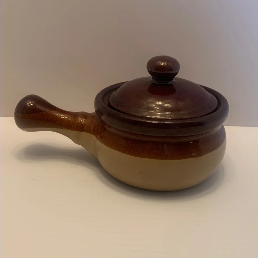 Vintage Stoneware Soup Bowls With Lid And Handle
